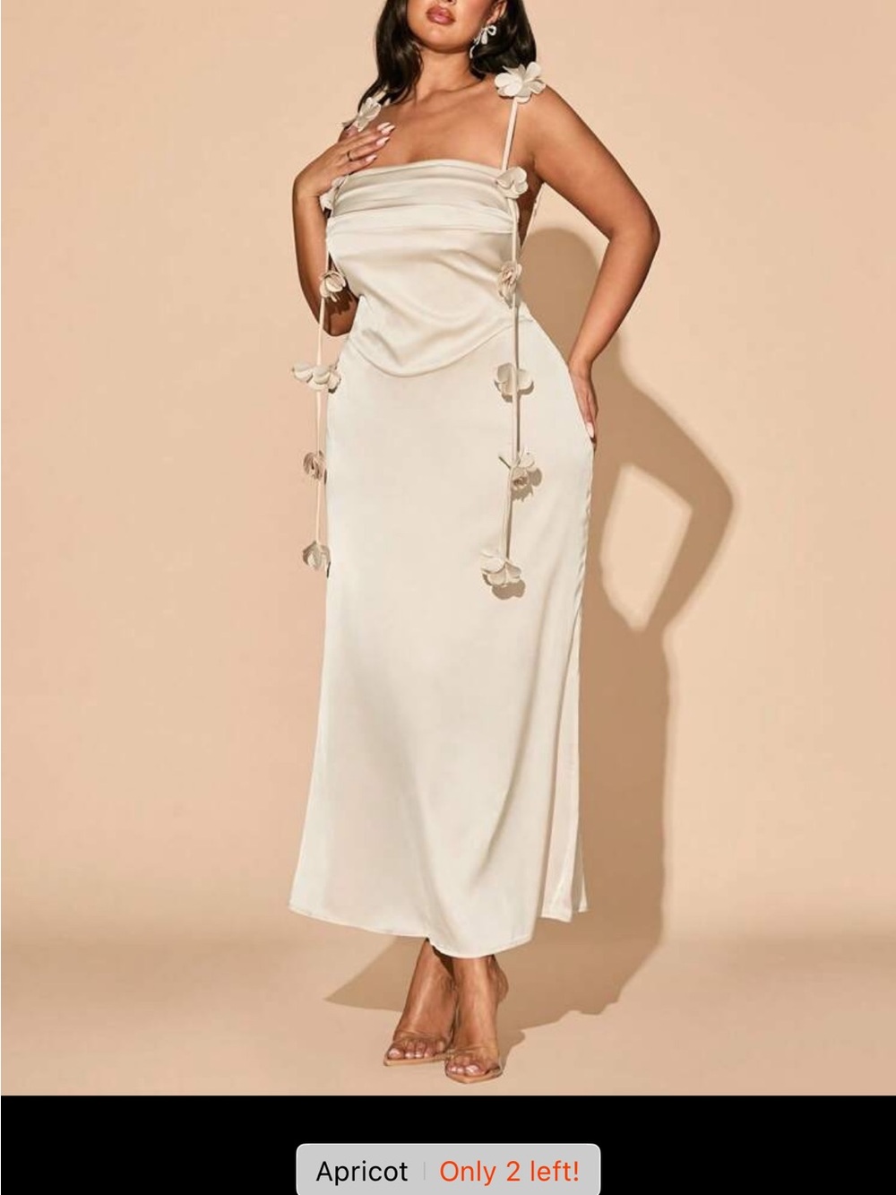 SHEIN Apricot Floral-Detail Maxi Slip Dress